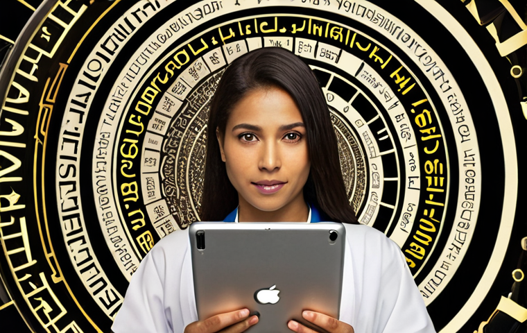 A professional, diverse individual (ambiguous gender, any ethnicity) in a bright, modern setting, surrounded by a swirling vortex of multilingual words and symbols, including Turkish, English, and technical jargon. They hold a luminous digital tablet displaying various language certificates (e.g., a "Sworn Translator" badge, or abstract certificate icons). Subtle visual cues for specialized niches like medical (DNA helix), legal (scales of justice), and tech (circuit board pattern) are integrated into the background. The overall mood is intelligent, empowering, and signifies professional mastery and specialization. Highly detailed, high resolution, soft ambient lighting.