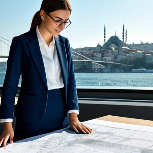 Home 7 **
"A successful female architect in a modern, sunlit office space in Istanbul, Turkey. She is reviewing blueprints while wearing a stylish, tailored blazer and modest, knee-length skirt. Background shows a cityscape view with the Bosphorus bridge. Safe for work, appropriate content, fully clothed, professional, perfect anatomy, natural proportions, high-resolution, architectural photography, family-friendly."
**