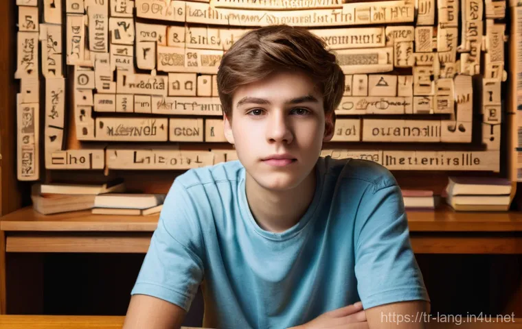 독일어 문법 정리 및 실습 - **Prompt 1: The German Grammar Labyrinth**
A young male student, around 17 years old, sits at a ...