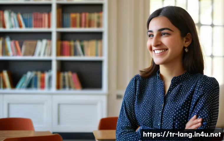 프랑스어 및 독일어 학습에서의 발음 연습 중요성 - **Prompt:** A young Turkish woman, early 20s, wearing a stylish yet modest patterned blouse and dark...