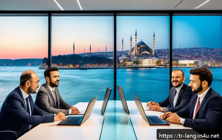 Goethe Zertifikat 자격증으로 가능한 직무 - A professional office scene in Istanbul featuring a diverse team of Turkish and German-speaking busi...
