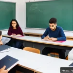 Home 19 프랑스어 자격증으로 대학원 진학 성공 사례 - A modern university classroom in Turkey with diverse students attentively studying French language m...