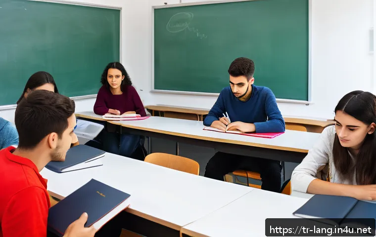 프랑스어 자격증으로 대학원 진학 성공 사례 - A modern university classroom in Turkey with diverse students attentively studying French language m...